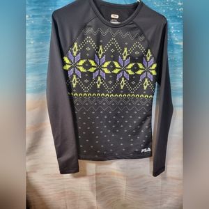 Fila Activewear Top with Ugly Holiday‎ Sweater Design Ladies Size Small